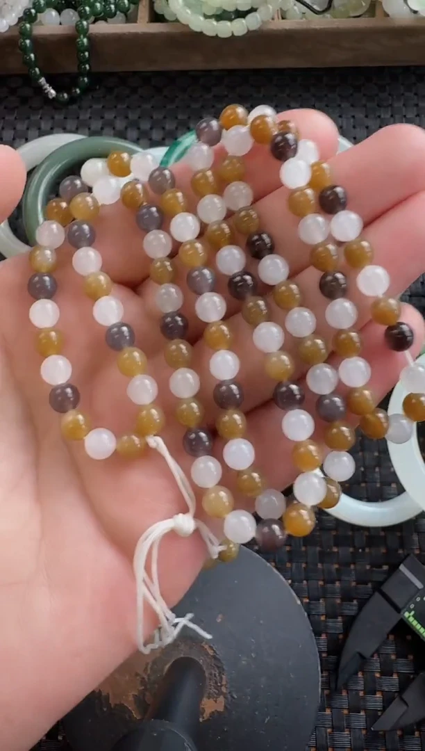 颈饰未镶嵌和田玉6mm三色108长链多样性拍一发一