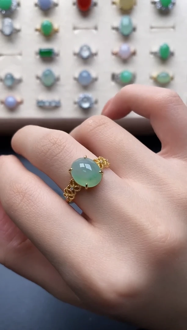 银S925镶嵌戒指翡翠一物一证一礼盒