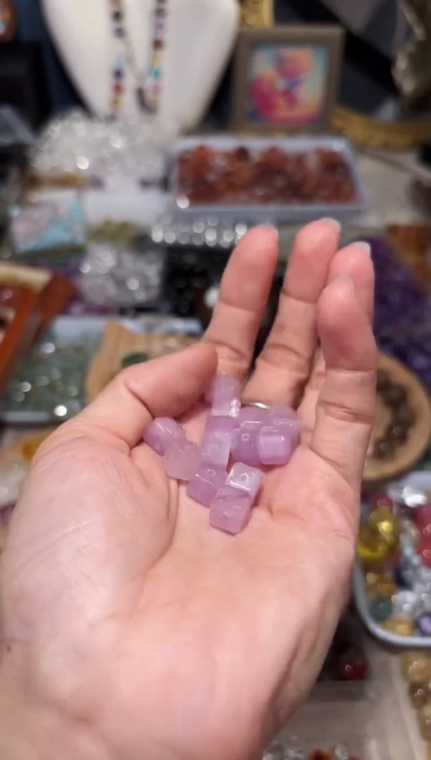 水晶手串未镶嵌紫锂辉小方糖宽卡6-7单颗