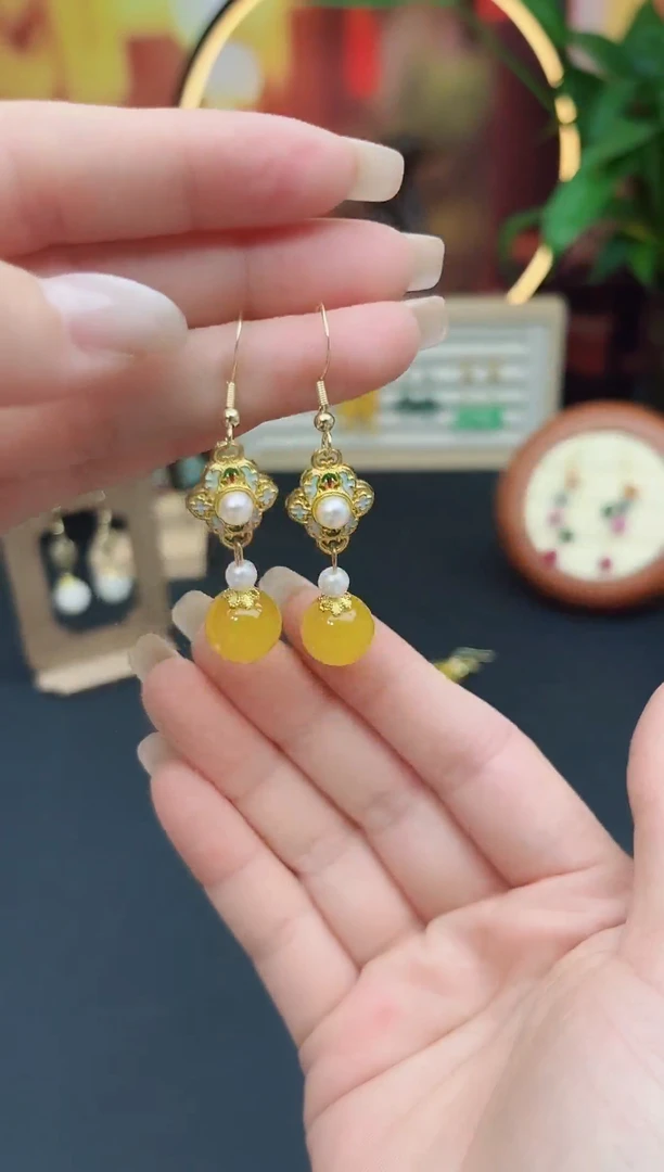 玛瑙/玉髓耳饰银S925镶嵌330