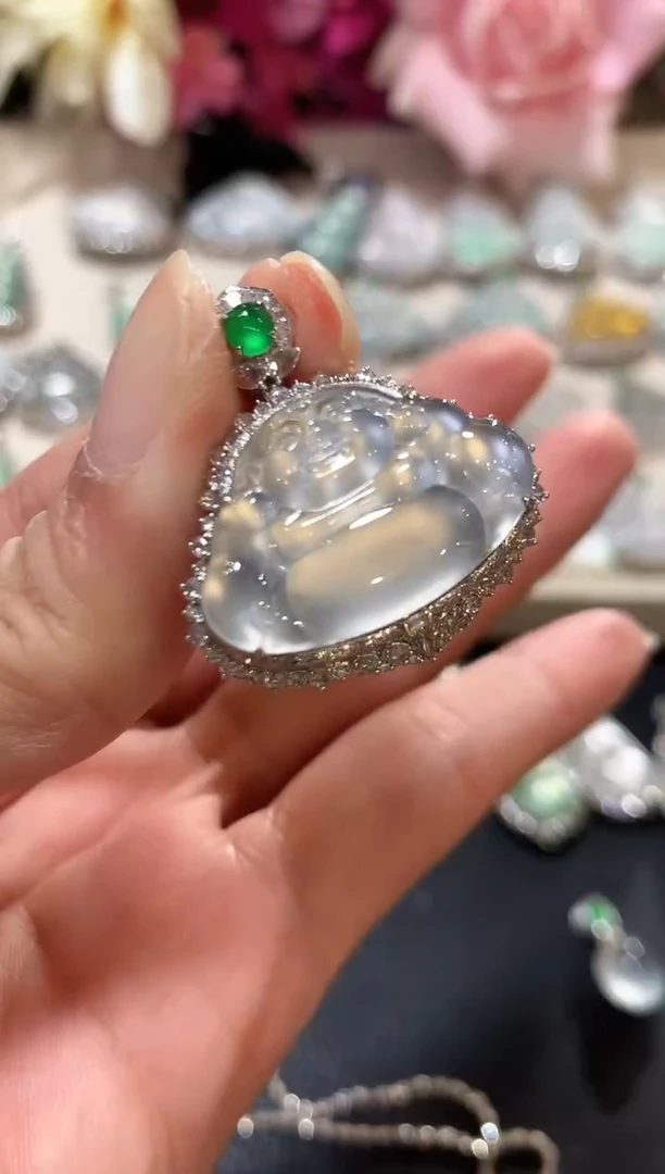 吊坠(不含链)18K金镶嵌翡翠n74