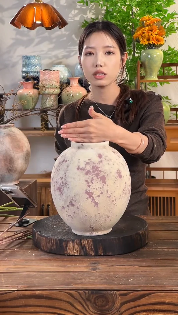 【斑点红月亮罐】侘寂风斑驳陶罐水培陶瓷花瓶【口10直径24高24.5cm】