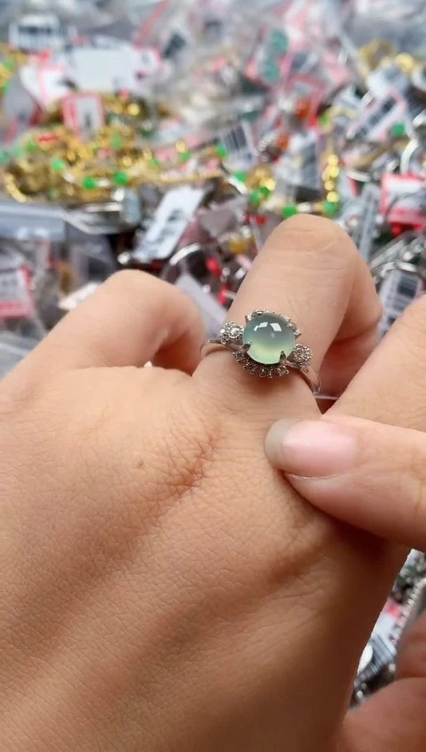 银S925镶嵌戒指翡翠天然A货缅甸翡翠