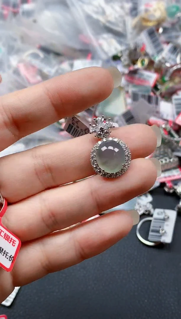 银S925镶嵌戒指翡翠天然A货缅甸翡翠