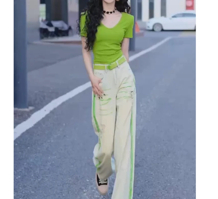 2025夏季新款网红同款洋气减龄气质韩版爆款上衣裤子足-1Ro