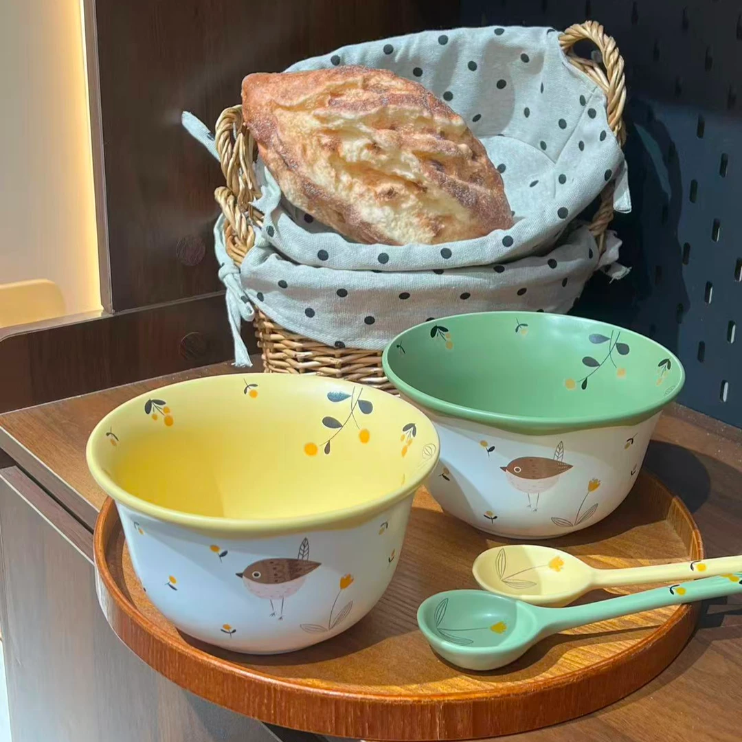 鸟语花香6英寸面碗陶瓷带勺子ins风简约大气家用款