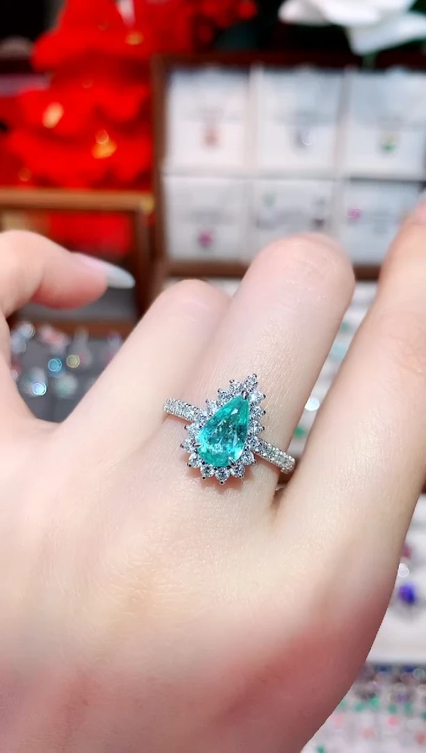 戒指18K金镶嵌帕拉依巴碧玺1.2ct/天然宝石/七天无理由