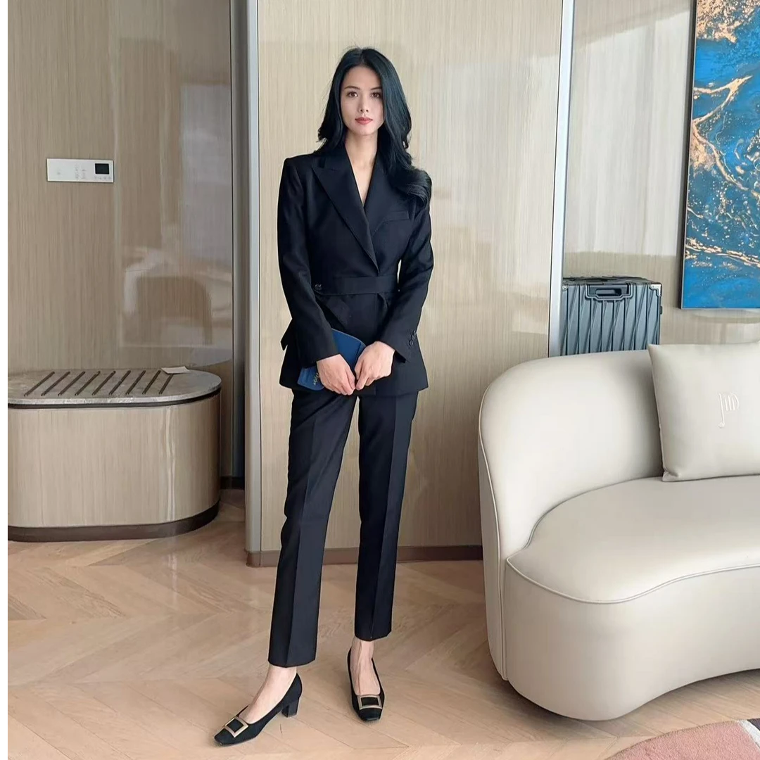 黑色职场西装套装职业女士职场西装套装九分显瘦气质女士正装套装