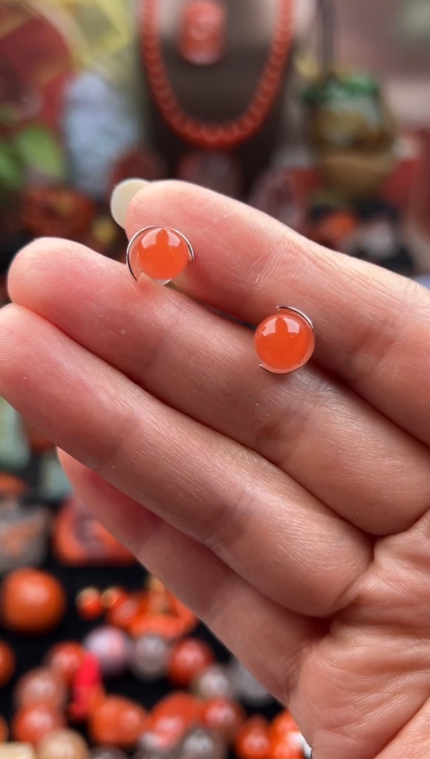 银S925镶嵌耳钉南红玛瑙耳钉