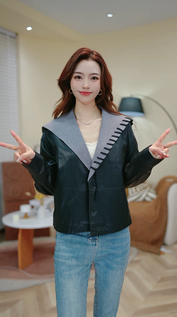 皮衣外套女士新款早春设计感小众港风高级感夹克秋季显瘦时尚215