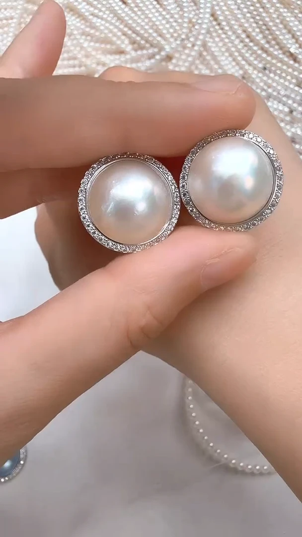 耳饰合金拼合珍珠（马贝珠）太阳花银色