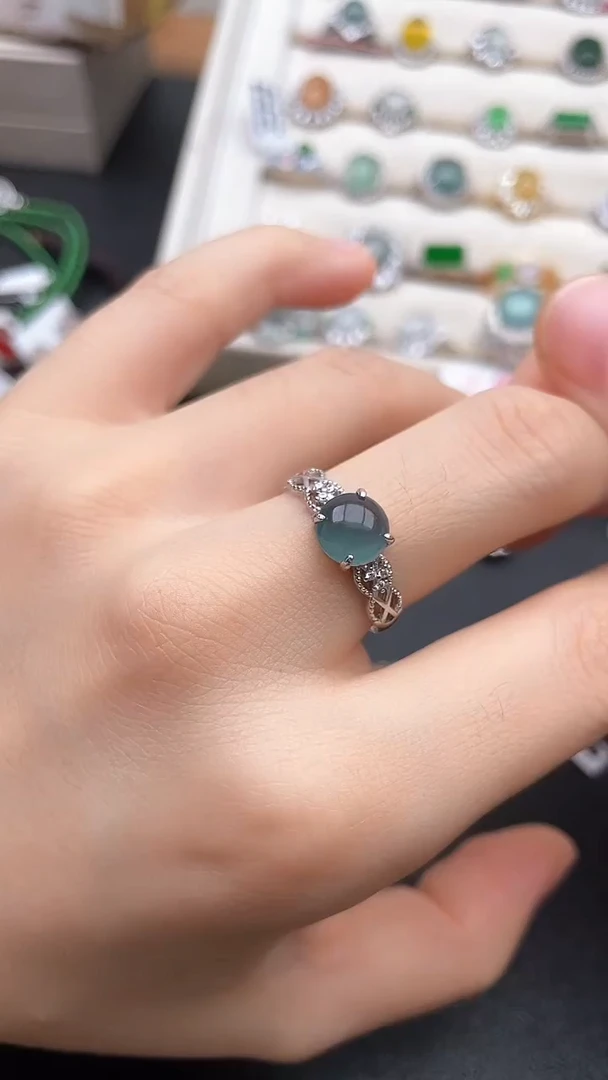 银S925镶嵌戒指翡翠1