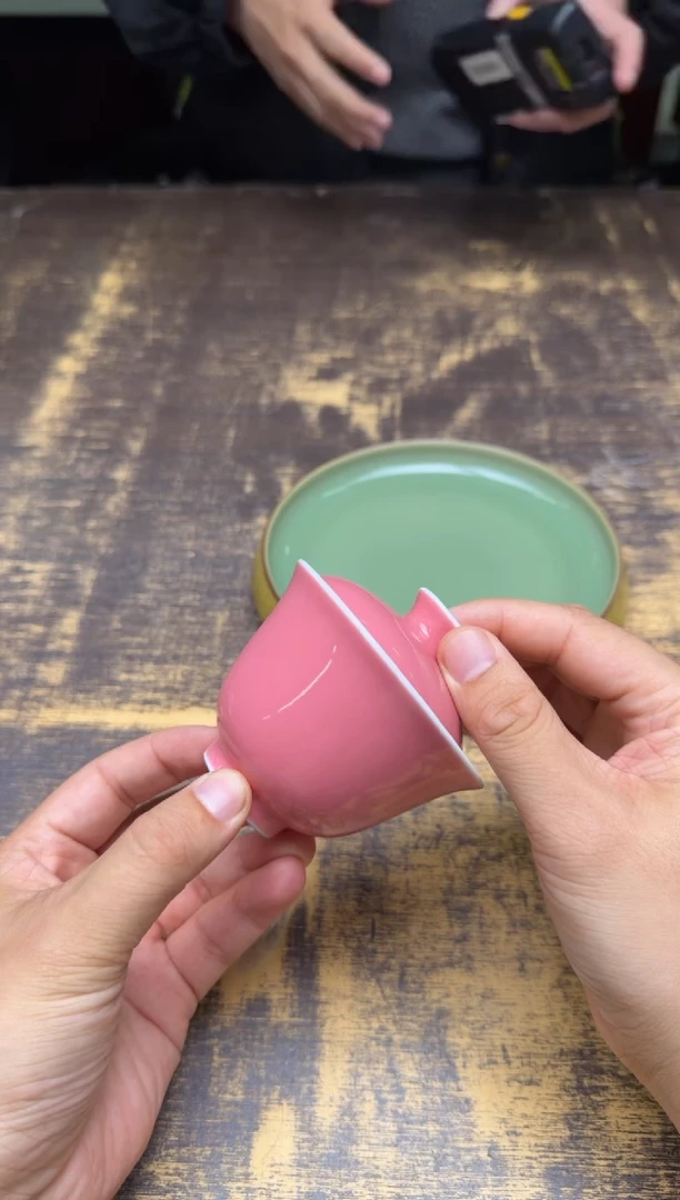 尜**捷天义华桃红堆白素面盖碗