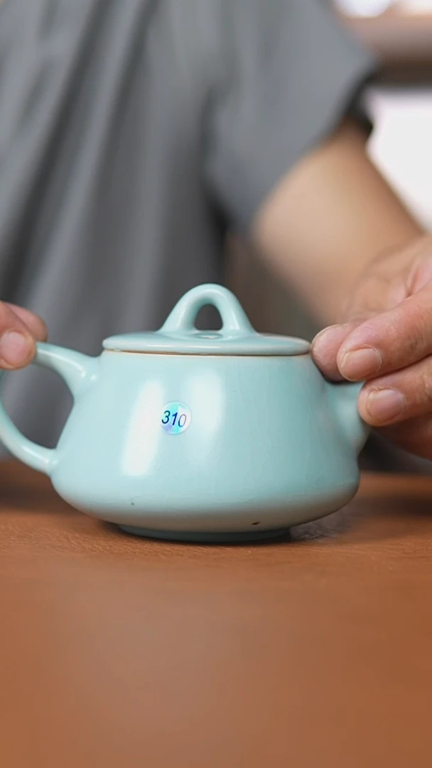 瓷片仿古天青精工石瓢壶大瑕破价福利