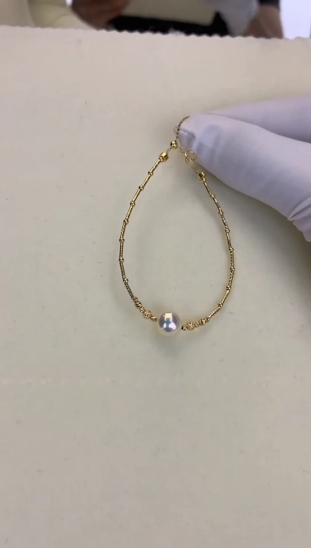 18K金镶嵌DA海水珍珠 GD140 8-8.5 单珠手链