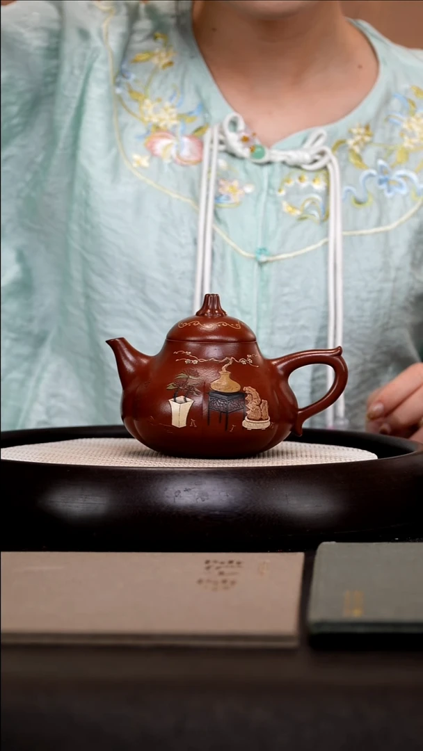 茶壶紫砂CXT37匏瓜壶一厂老红泥360cc