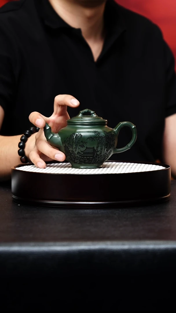 茶壶紫砂宜兴紫砂 六方笑樱 绿泥 梅付春 h457