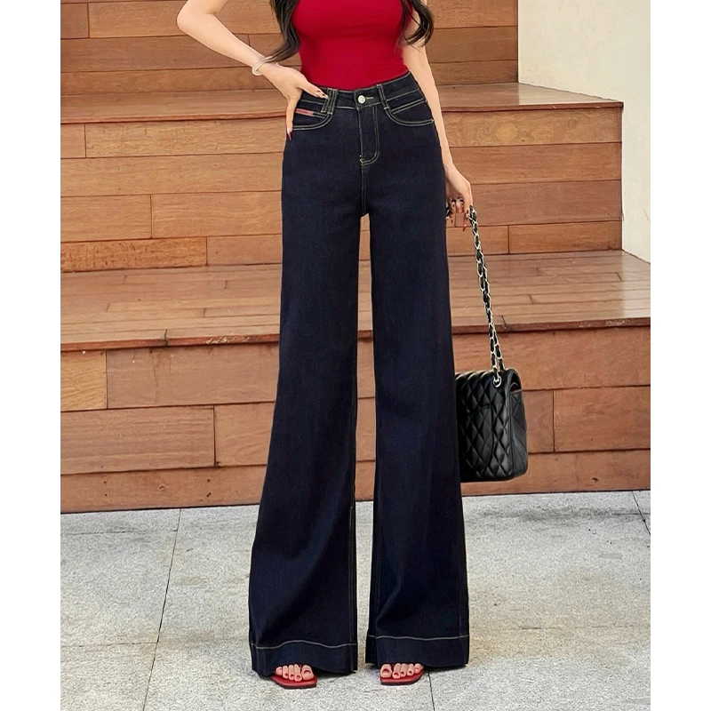 乔栈秋冬爆款丹宁蓝加绒微喇牛仔裤女2025高腰显瘦小个子弹力长裤