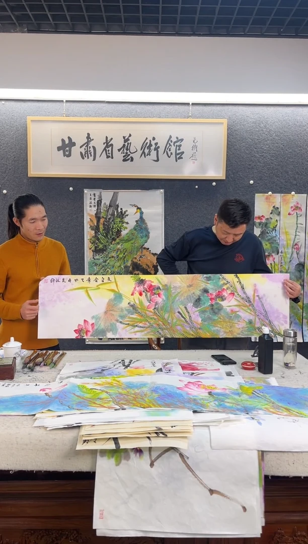 国画黄德X四尺对开荷花