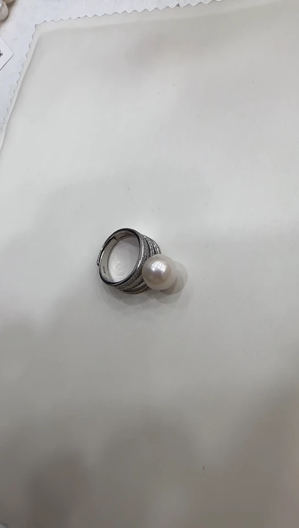 银S925镶嵌戒指淡水珍珠10-11天然淡水戒指