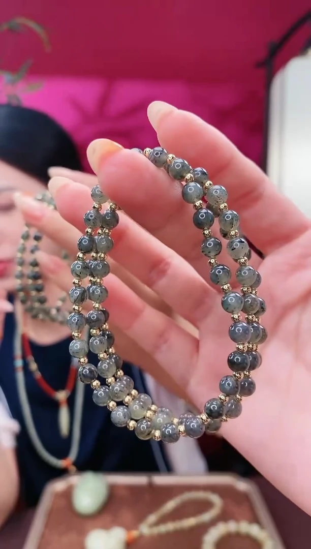 手串未镶嵌和田玉墨绿青花手串多样发发一件