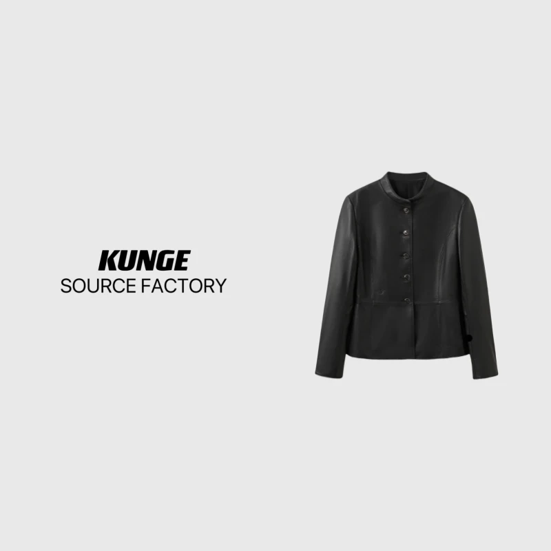 KUNGE-时尚气质设计师休闲百搭黑色皮衣款式外套-8633