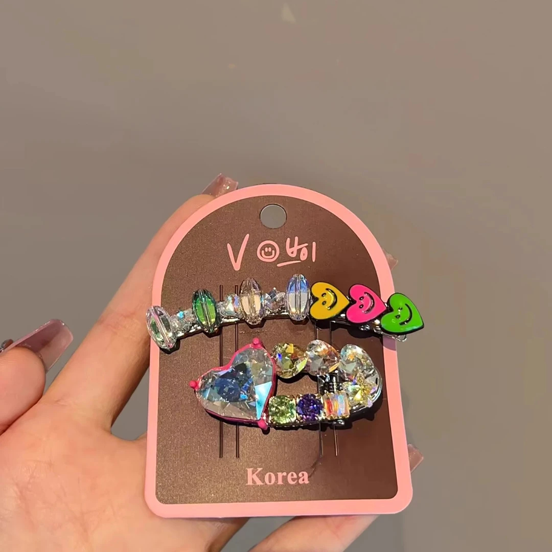 多巴胺爱心滴油笑脸发夹韩版发卡粉色超闪刘海夹侧边夹少女发饰