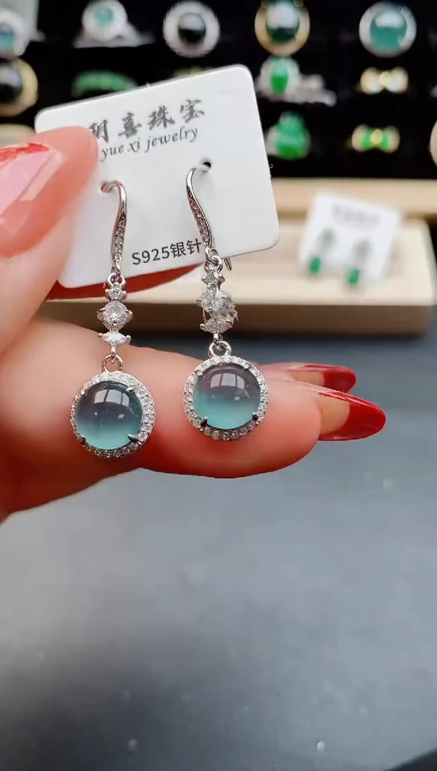 【闪购商品】翡翠耳饰银S925镶嵌12121