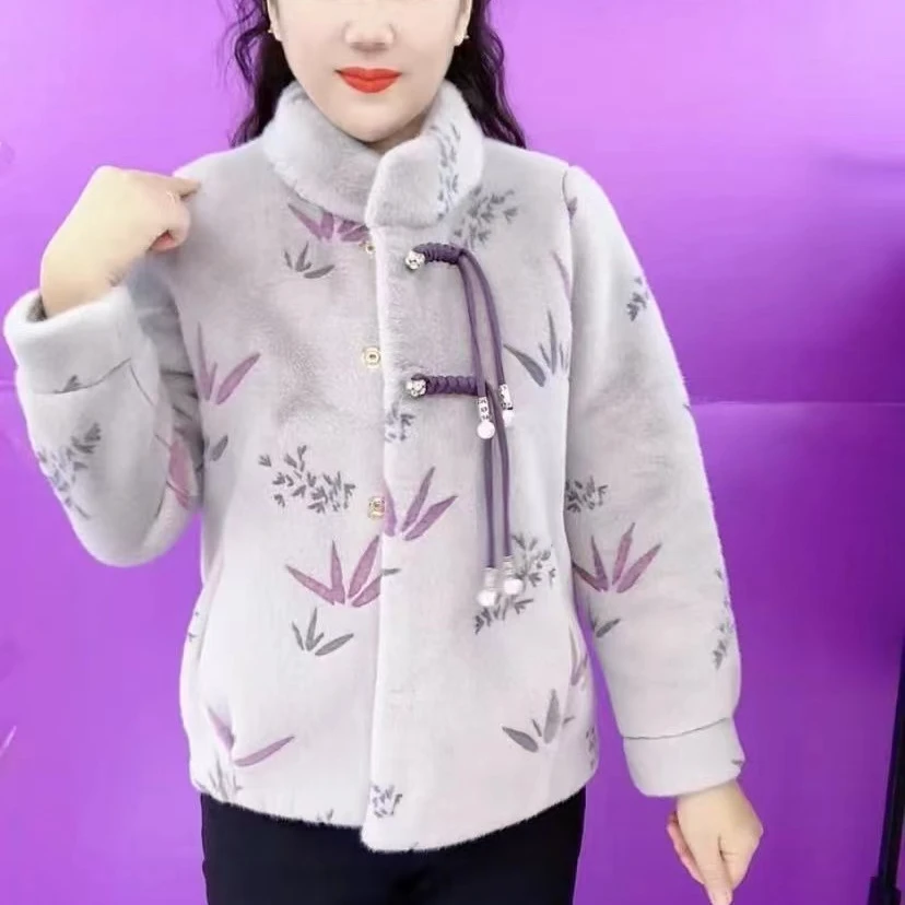 《专柜品质》冬季气质洋气新中式盘扣碎花时尚中国风妈妈新年外套