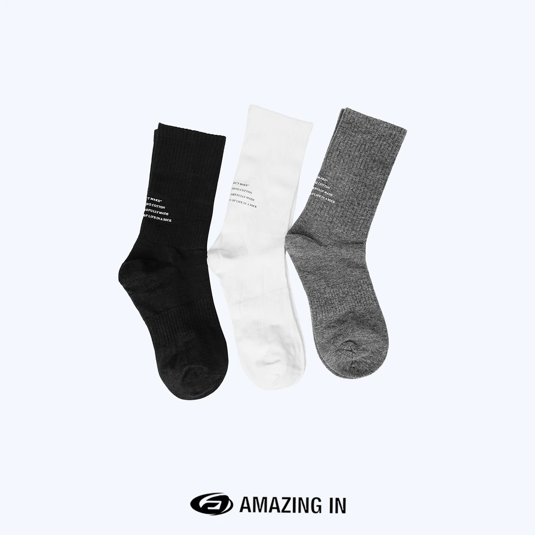 AMAZING IN | 棉质 | 柔软透气运动休闲字母袜 A250304-MS-J4657