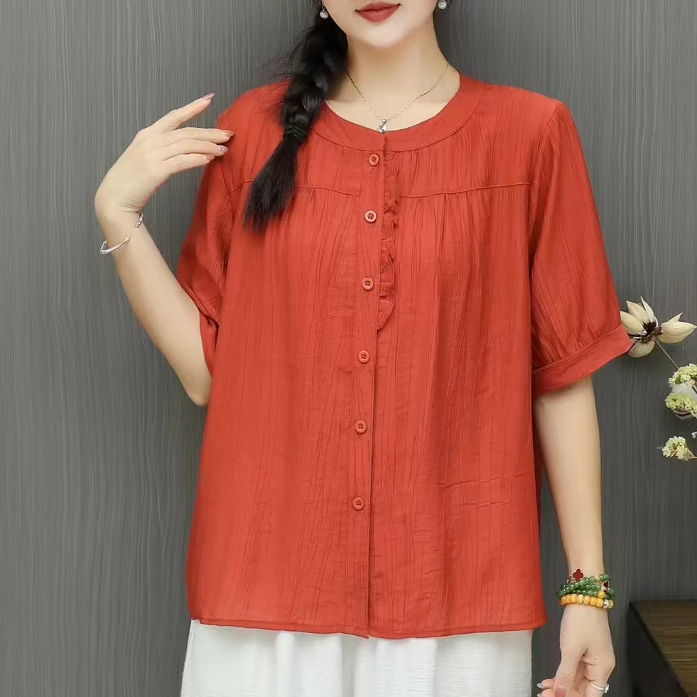 4166#夏季气质薄款纯色显瘦女装百搭短袖休闲风宽松上衣