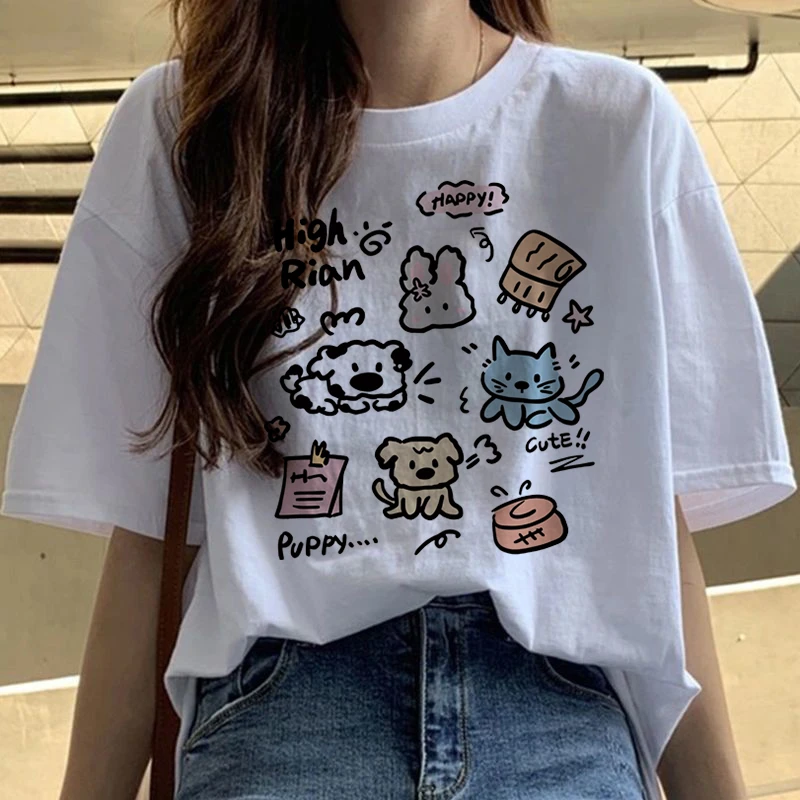 夏季女款白色多图案短袖