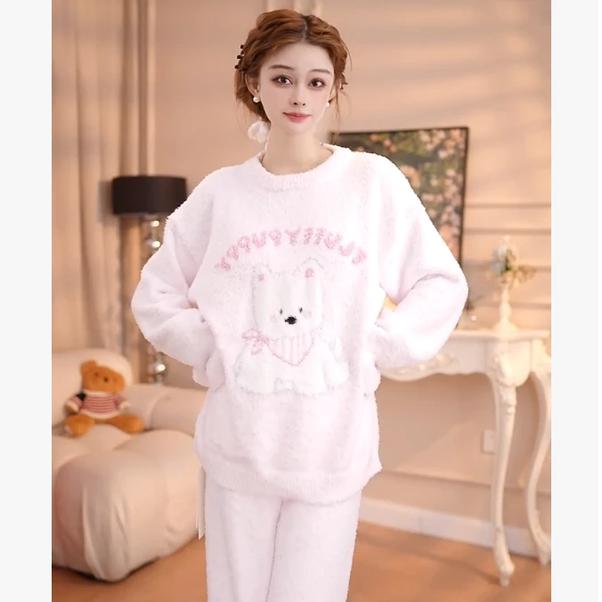 查理夫人【雪瑞纳】套装新款舒适保暖柔软半边绒睡衣家居服