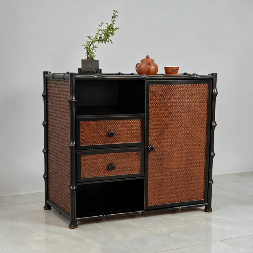 筇竹新中式茶水柜置物架茶棚席面茶柜茶室摆件储物柜