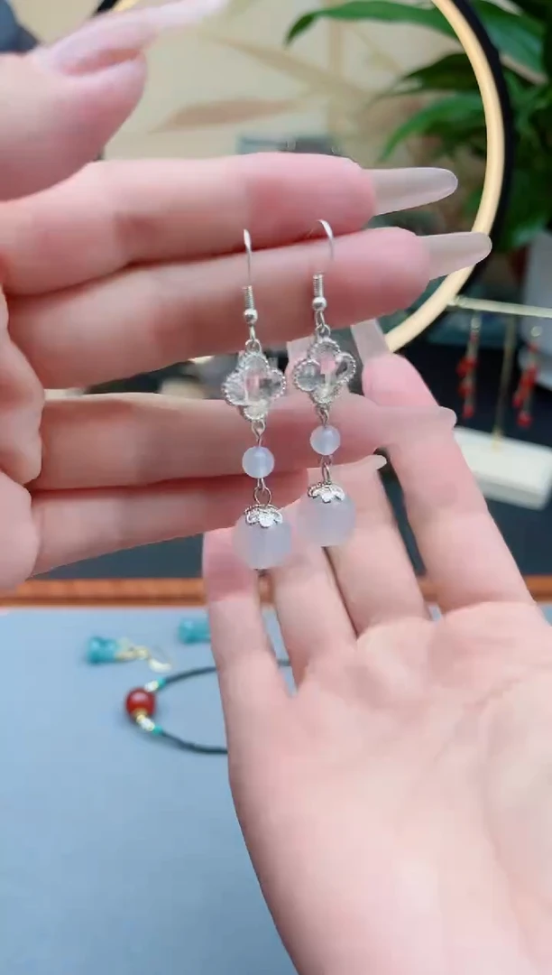 玛瑙/玉髓耳饰银S925镶嵌8896