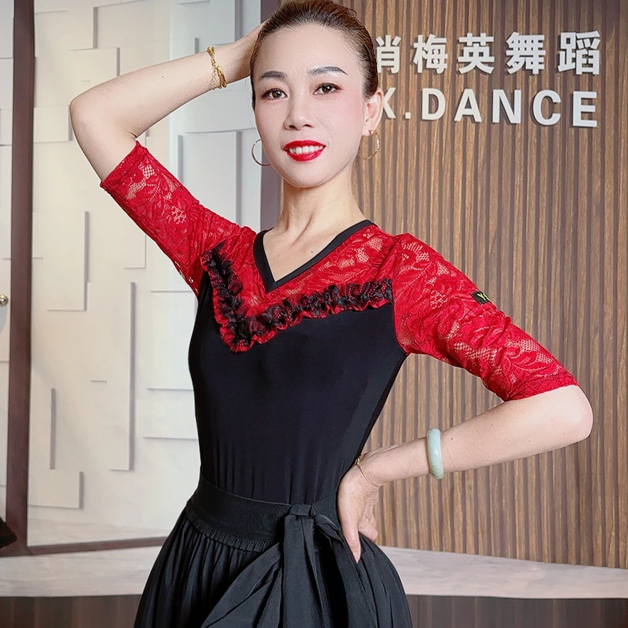 华丝格独家预售-显瘦摩登舞恰恰拉丁舞洋气上衣修身小衫（送美背）