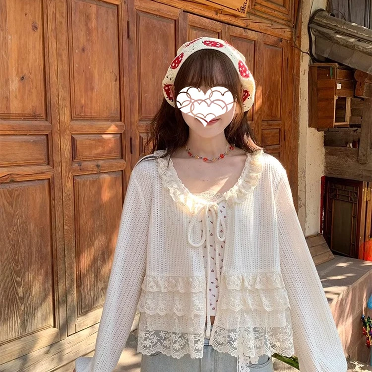 2025春季新款百搭短外套少女感蕾丝花边设计感开衫蕾丝外套
