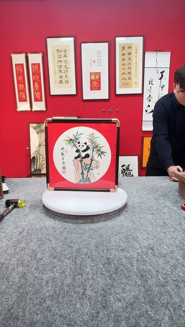 精品实木绘画作品-《竹报平安福》35*35