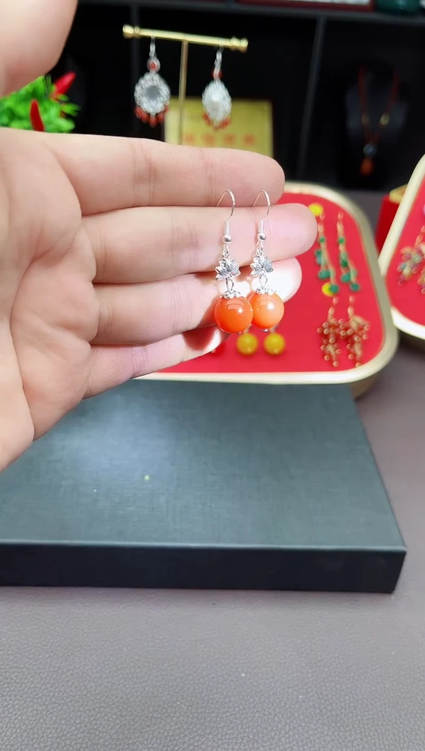 【闪购商品】南红玛瑙耳饰银S925镶嵌718000