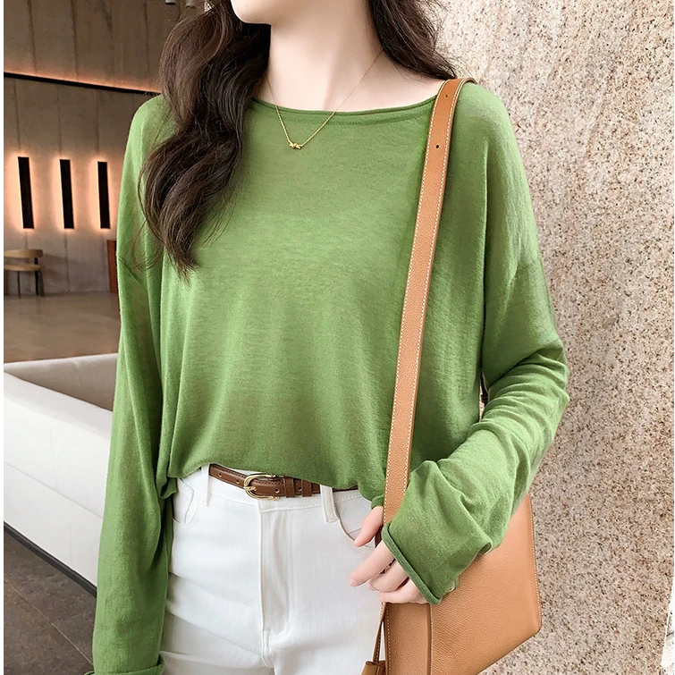 美洋MEIYANG 水溶羊毛针织衫 绵羊毛|圆领微透宽松长袖罩衫-周一