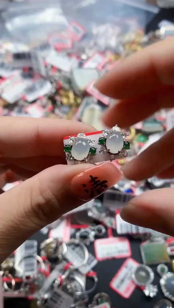 银S925镶嵌戒指翡翠天然A货缅甸翡翠