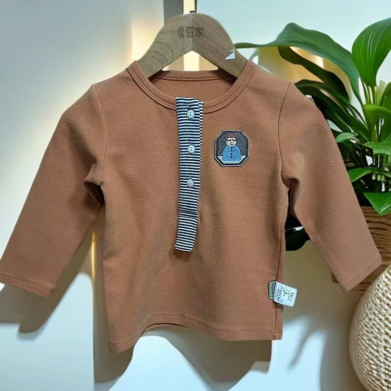 哎麻麻9031115针织磨毛韩版长袖T桖百搭时尚舒适洋气男宝春秋休闲