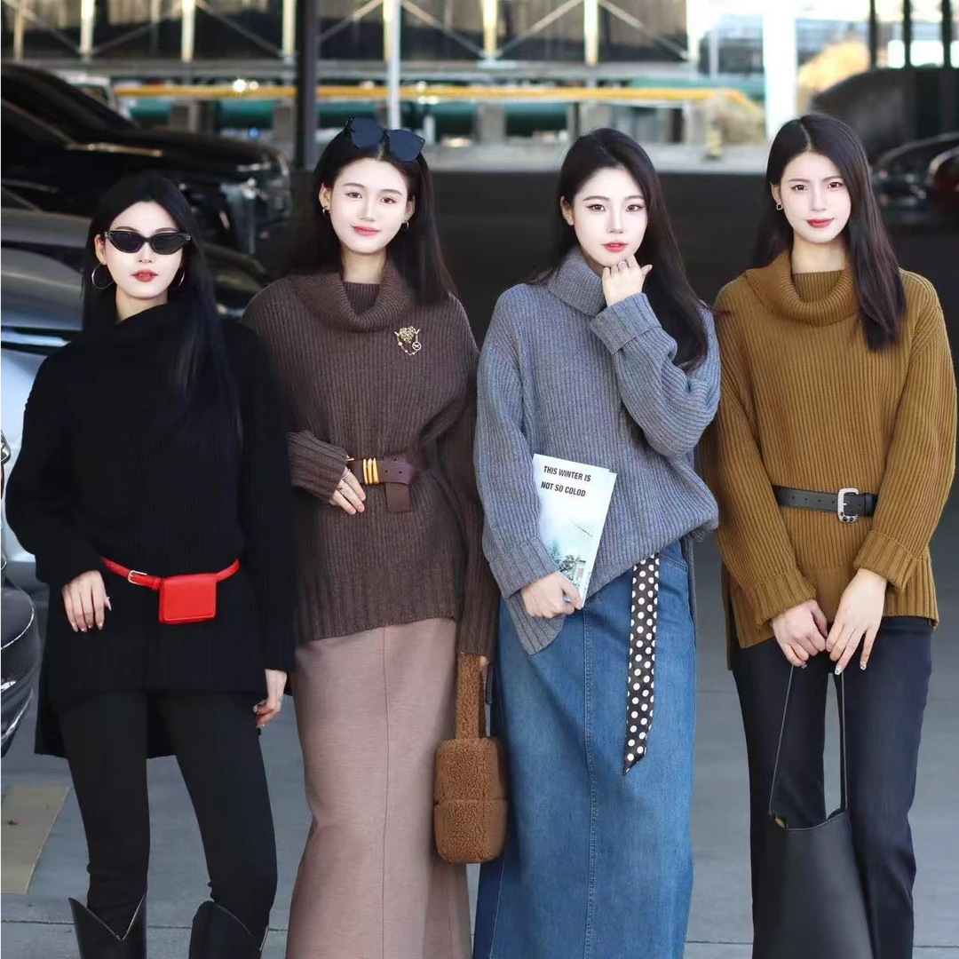 GIRDEAR/哥弟1399528  新款复古百搭高领羊毛宽松慵懒风加厚毛衣