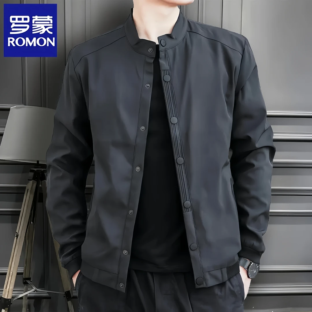 Romon/罗蒙外套男士春秋季新款休闲百搭棒球领夹克上衣韩版修身潮