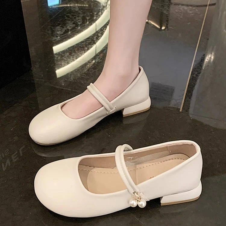 玛丽珍鞋女粗跟单鞋2024年春季新款法式温柔配裙子浅口软底豆豆鞋