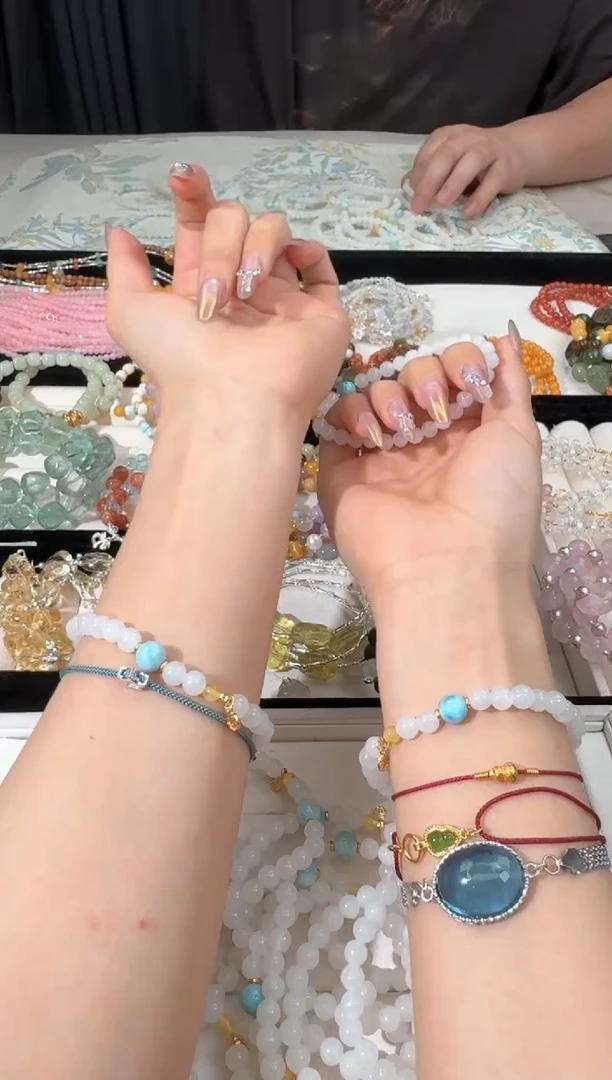 手链银S925镶嵌和田玉A002羊脂白海纹顶珠款