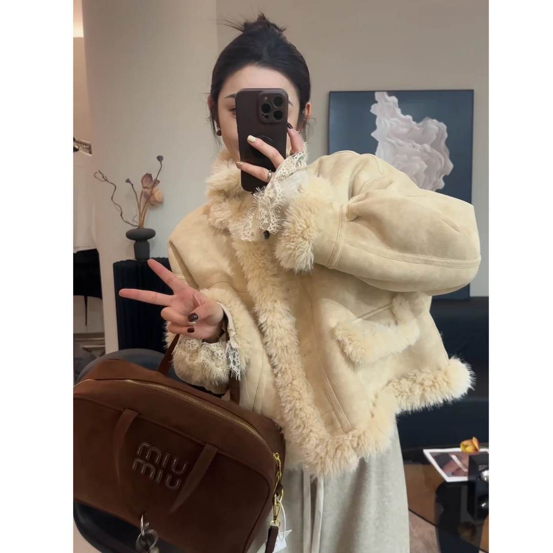 ZX539新款皮毛一体2024冬加厚毛外套女短款小个子冬季外套