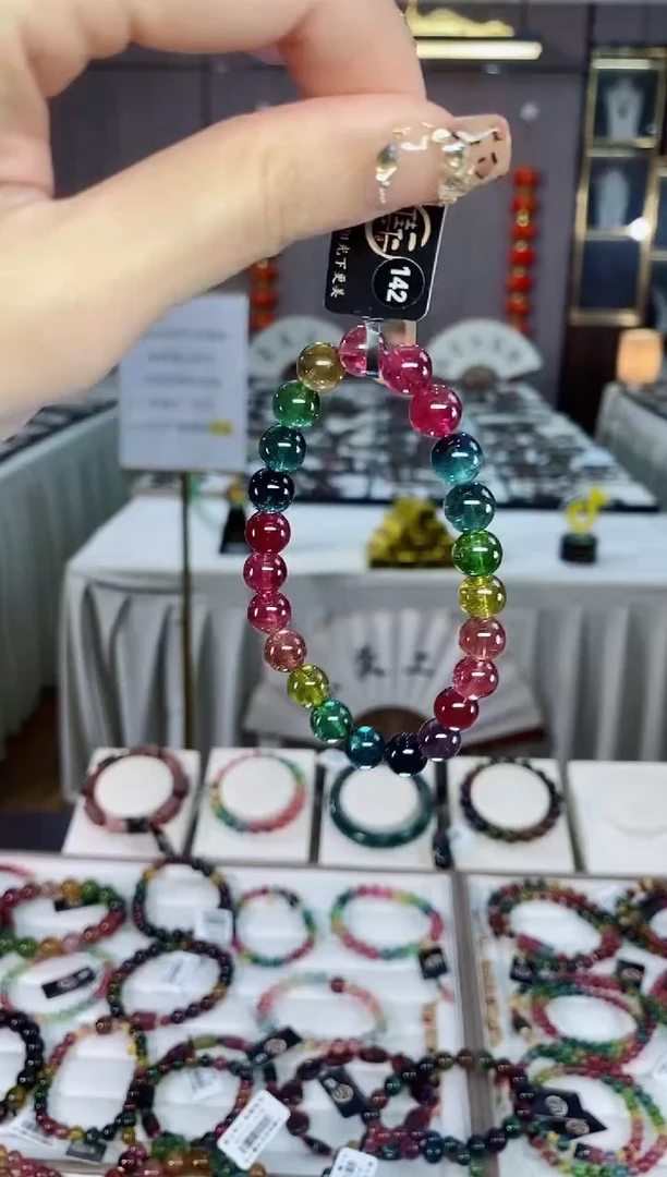 收藏级老矿碧玺色标彩虹净体单圈手串8mm未镶嵌碧玺dan一物一证