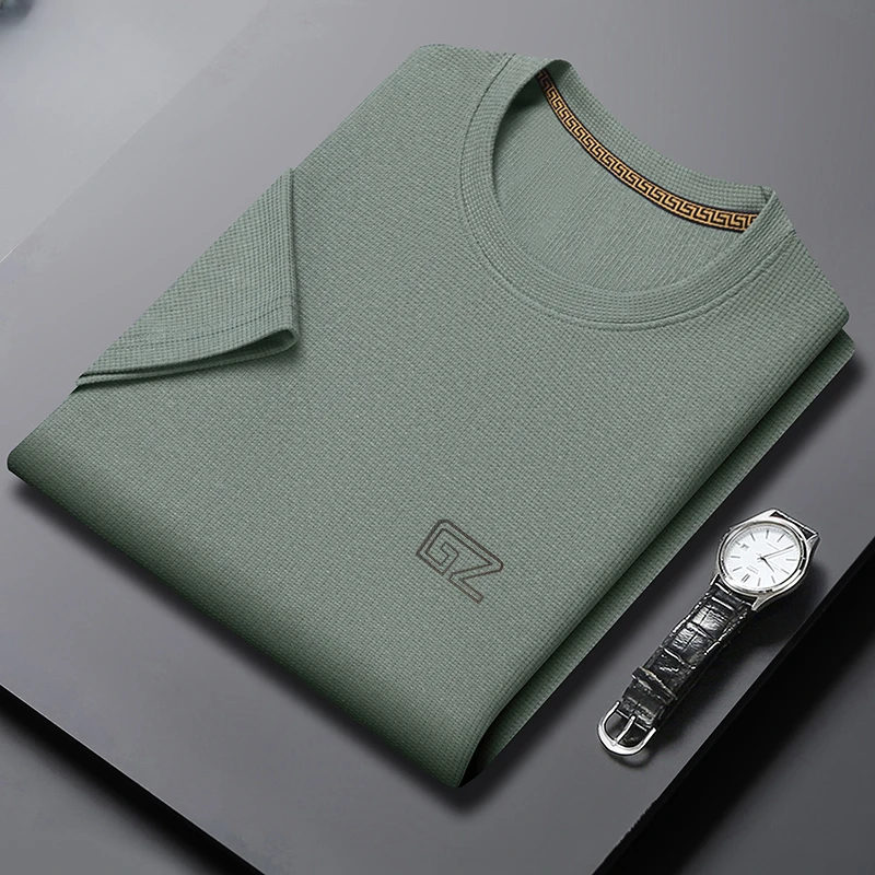 老爷车之家休闲男士华夫格上衣服夏季新款短袖体恤百搭半袖男装