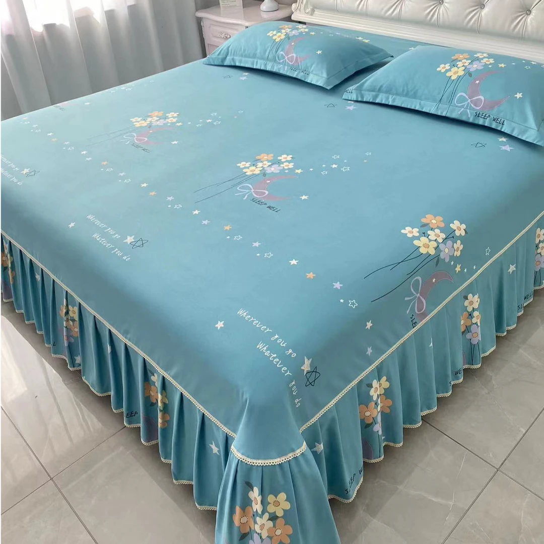 【米悦】花朝月夕韩版公主风磨毛床裙带裙边床套罩床罩裙双人床花边